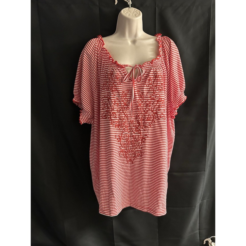 New 3X Faded Glory Women's Red/white Generous Fit Top #1497*8
